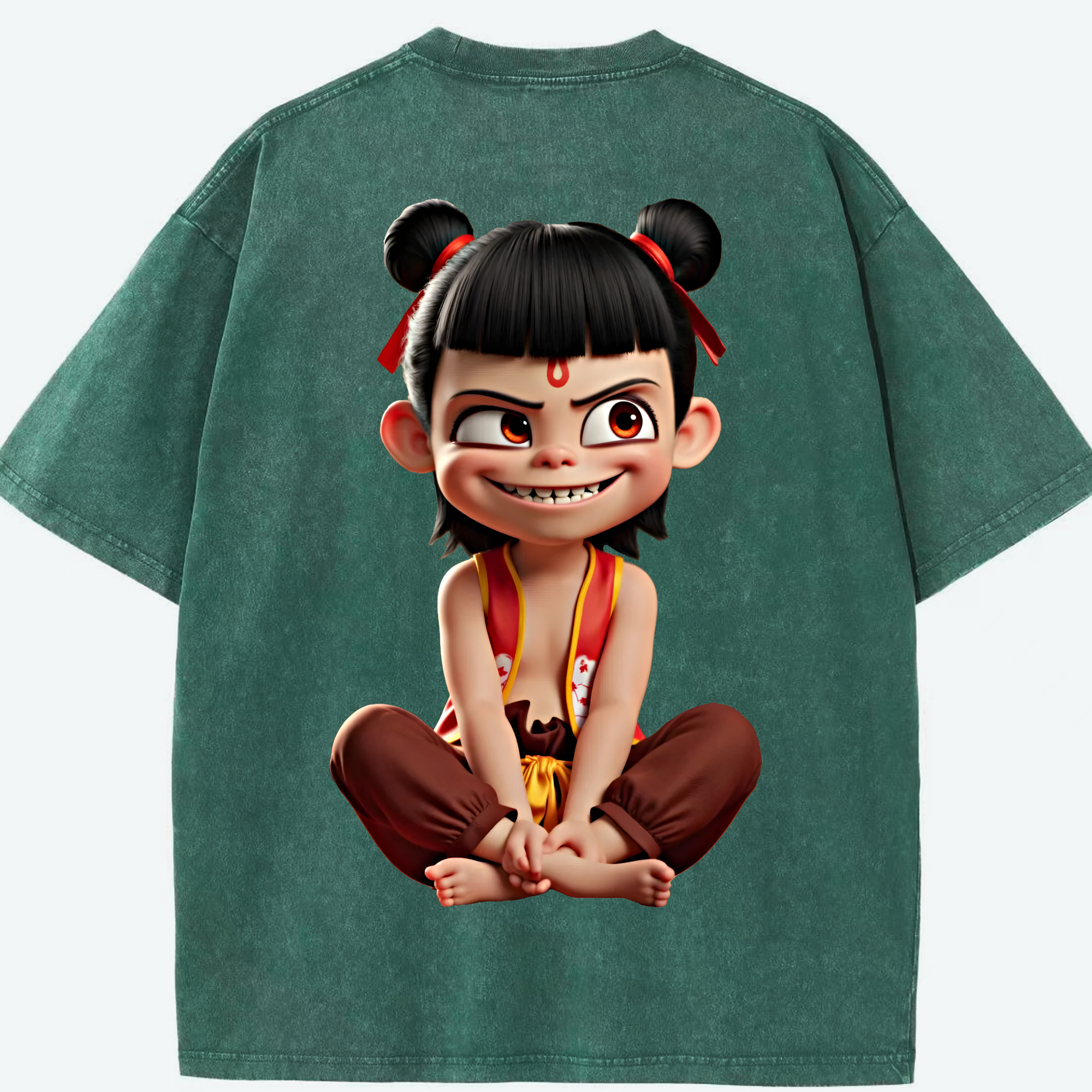 （画像用） Ne Zha 2 ナタ 魔童の大暴れ 綿100% ヴィンテージ風 半袖Tシャツ（背面プリント）
